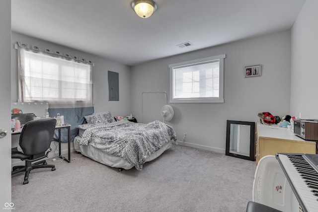 5110 Chelsea Rd, Indianapolis, IN 46241 - carpeted bedroom with electric panel, baseboards, and visible vents