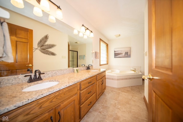 7732 Ashtree Dr, Indianapolis, IN 46259 - full bath featuring double vanity, a bath, a stall shower, and a sink