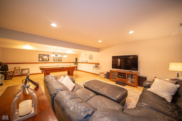 7732 Ashtree Dr, Indianapolis, IN 46259 - living room with baseboards, recessed lighting, billiards, and wood finished floors