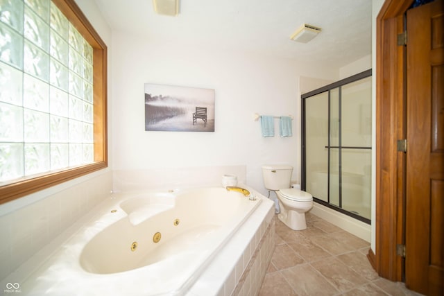7732 Ashtree Dr, Indianapolis, IN 46259 - bathroom with a tub with jets, toilet, and a shower stall