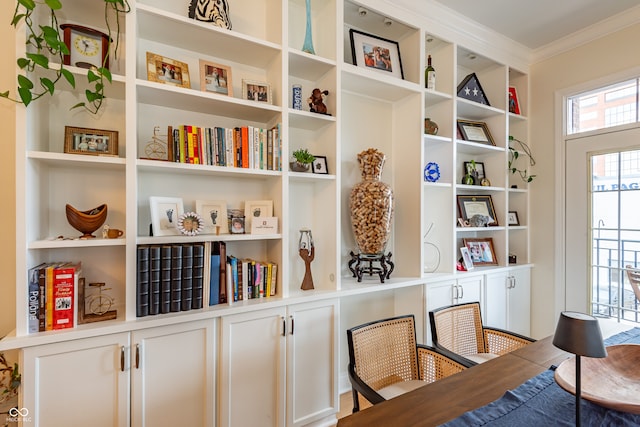 office area with ornamental molding