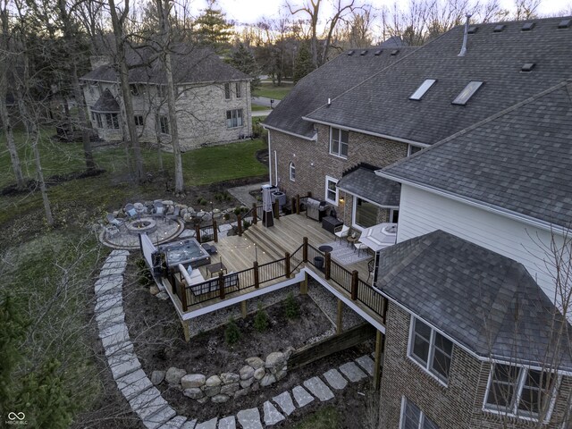 view of aerial view at dusk