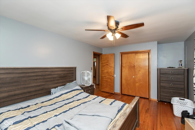 817 Shadowlawn Ave, Greencastle, IN 46135 - bedroom with ceiling fan, a closet, baseboards, and wood finished floors