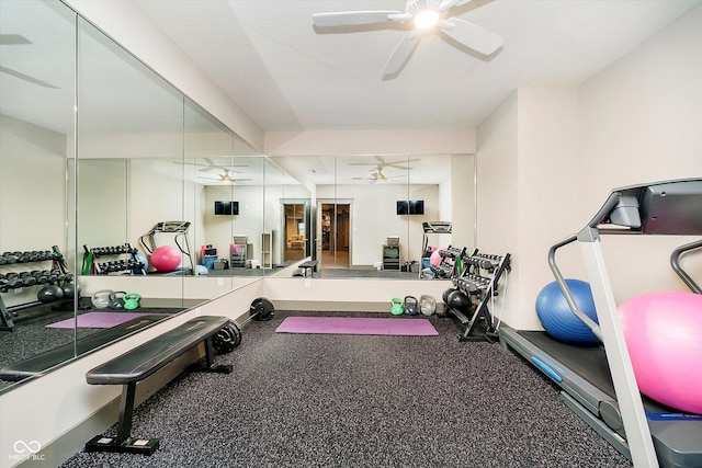 gym featuring ceiling fan