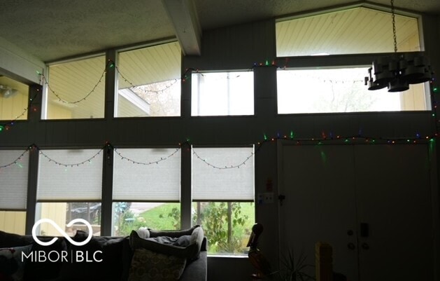 interior space featuring beam ceiling