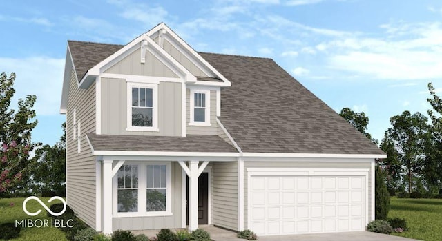 1924 White Oak Dr, Shelbyville, IN 46176 - traditional-style house with concrete driveway, an attached garage, board and batten siding, and a shingled roof