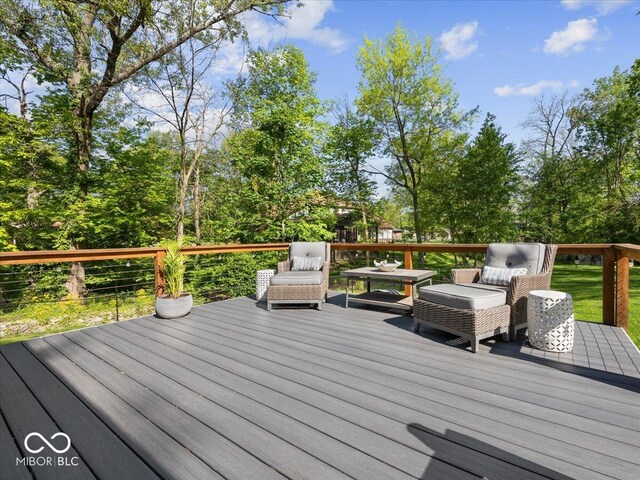 6820 W Forest Brook Dr, Fountaintown, IN 46130 - wooden deck featuring view of wooded area