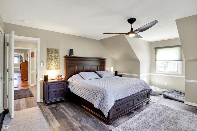 6820 W Forest Brook Dr, Fountaintown, IN 46130 - bedroom with dark wood finished floors, baseboards, and ceiling fan