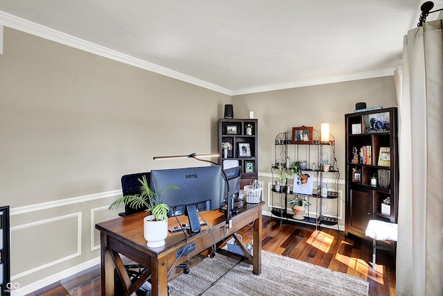 6820 W Forest Brook Dr, Fountaintown, IN 46130 - office space featuring ornamental molding, wood finished floors, and baseboards