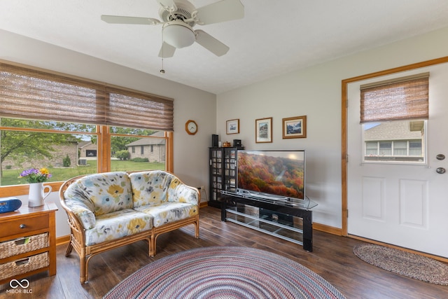 1864 Holiday Pines Dr, Brownsburg, IN 46112 - living area featuring wood finished floors, baseboards, and ceiling fan