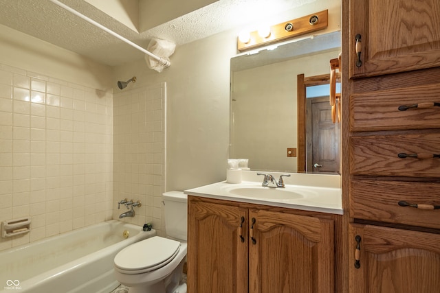 4132 Freeman Ridge Rd, Nashville, IN 47448 - bathroom featuring toilet, bathing tub / shower combination, vanity, and a textured ceiling