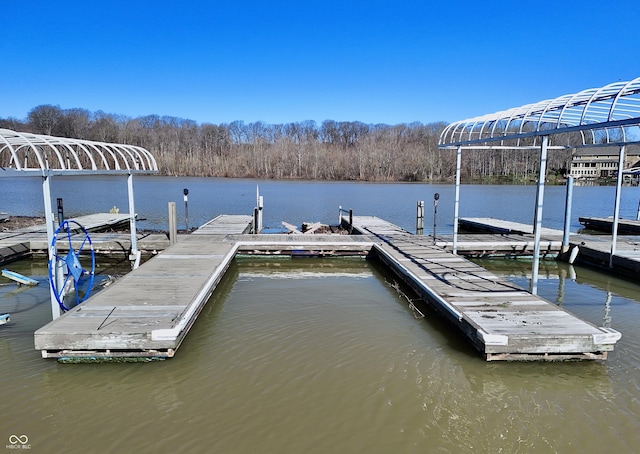 view of dock with a water view