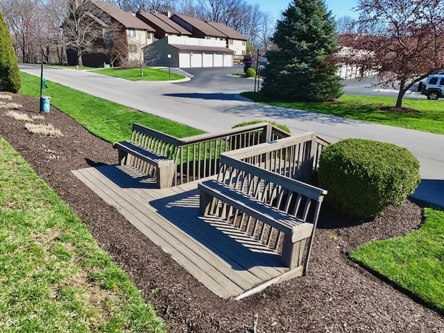 view of property's community featuring a residential view and a lawn