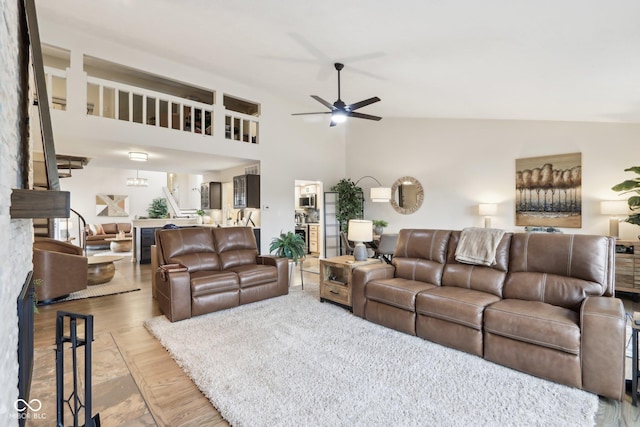 living room featuring a ceiling fan