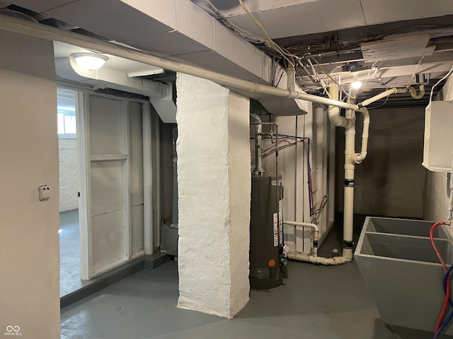 basement featuring water heater