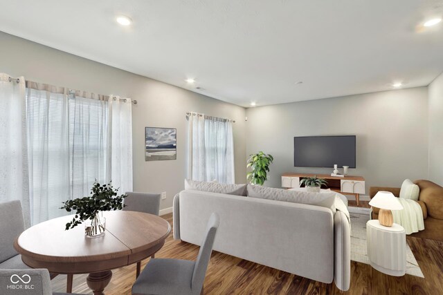 5150 Bramwell Ln, Whitestown, IN 46075 - living room featuring wood finished floors, recessed lighting, and baseboards