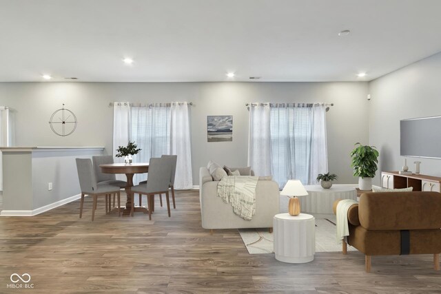 5150 Bramwell Ln, Whitestown, IN 46075 - living room with healthy amount of natural light, wood finished floors, recessed lighting, and baseboards
