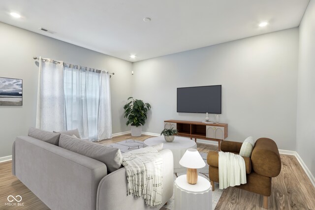 5150 Bramwell Ln, Whitestown, IN 46075 - living room with wood finished floors, baseboards, and recessed lighting