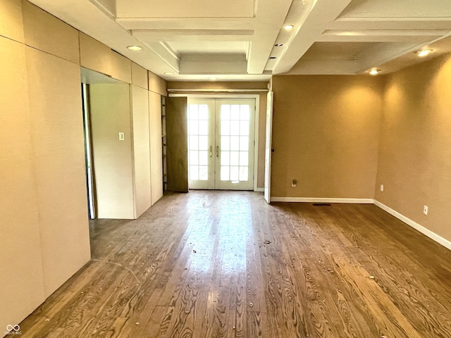 7180 N State Road 42, Eminence, IN 46125 - unfurnished room with french doors, baseboards, coffered ceiling, and wood finished floors