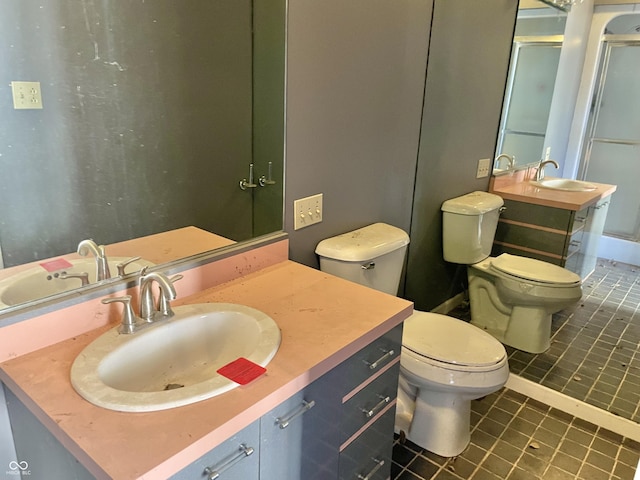 7180 N State Road 42, Eminence, IN 46125 - full bathroom featuring a shower with door, tile patterned floors, vanity, and toilet