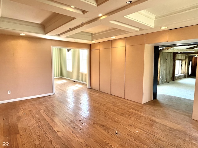 7180 N State Road 42, Eminence, IN 46125 - empty room with light wood finished floors, baseboards, and coffered ceiling