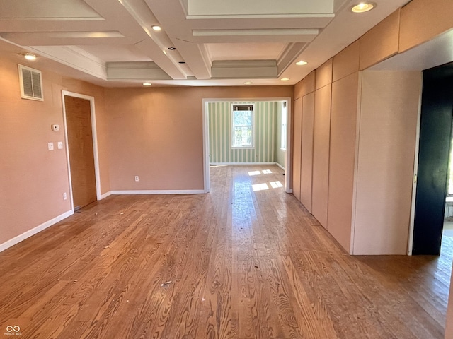 7180 N State Road 42, Eminence, IN 46125 - empty room featuring visible vents, recessed lighting, coffered ceiling, light wood finished floors, and baseboards