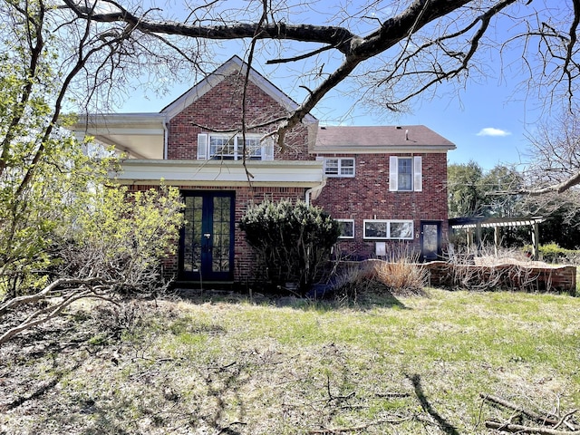 7180 N State Road 42, Eminence, IN 46125 - rear view of property with a pergola, brick siding, and french doors
