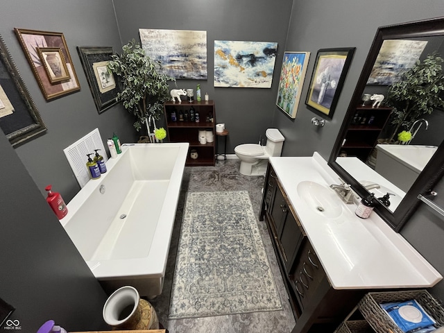 full bath with a tub, toilet, and vanity