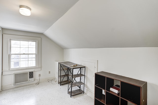 110 E Hendricks St, Shelbyville, IN 46176 - bonus room with baseboards, vaulted ceiling, and an AC wall unit