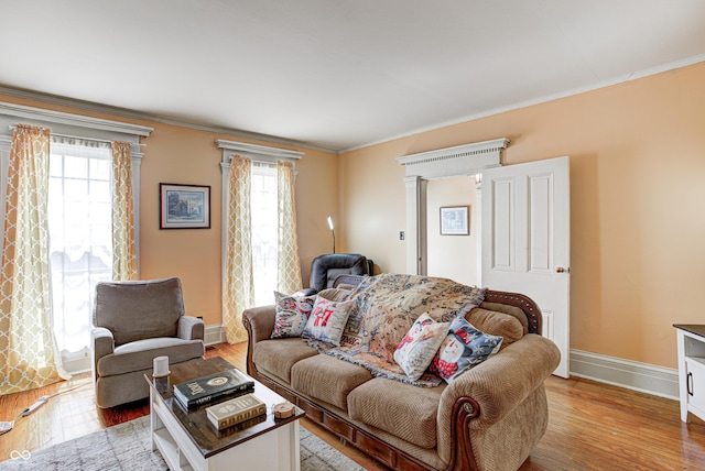 110 E Hendricks St, Shelbyville, IN 46176 - living room featuring baseboards, crown molding, and wood finished floors