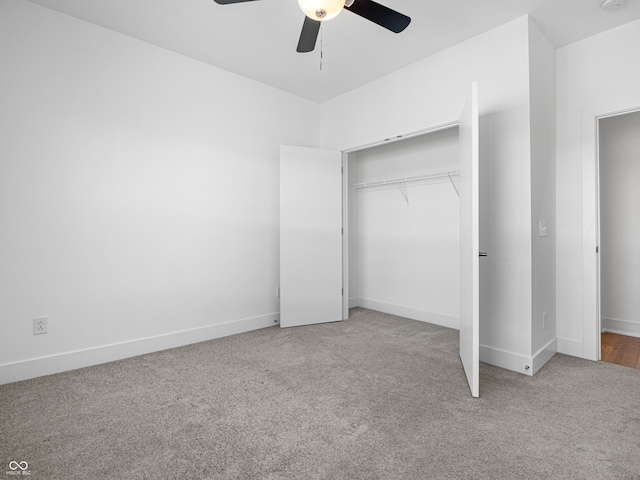 2578 Filson St, Carmel, IN 46032 - unfurnished bedroom with baseboards, ceiling fan, carpet, and a closet