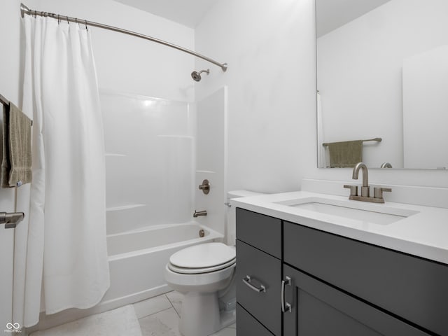 2578 Filson St, Carmel, IN 46032 - bathroom featuring vanity, shower / bath combo with shower curtain, toilet, and marble finish floor