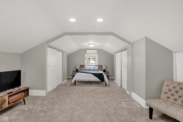 112 S Spencer Ave, Indianapolis, IN 46219 - carpeted bedroom with recessed lighting, baseboards, vaulted ceiling, and visible vents