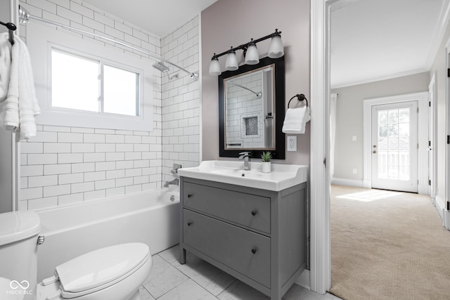 3447 Washington Blvd, Indianapolis, IN 46205 - bathroom featuring toilet, crown molding, healthy amount of natural light, shower / bath combination, and vanity