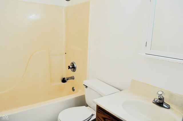 full bath with toilet, shower / bathing tub combination, and vanity