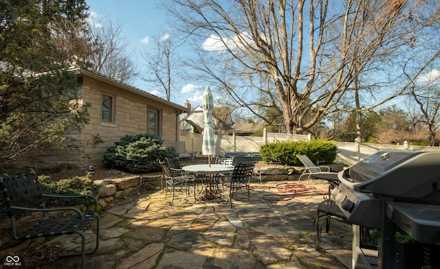 7525 N Meridian St, Indianapolis, IN 46260 - view of patio with fence, a grill, and outdoor dining space