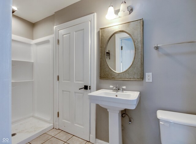 7525 N Meridian St, Indianapolis, IN 46260 - bathroom featuring tile patterned floors, toilet, and a shower