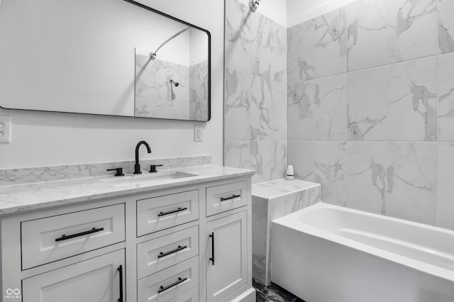 555 N Hamilton Ave, Indianapolis, IN 46201 - bathroom with a tub, marble finish floor, vanity, and walk in shower