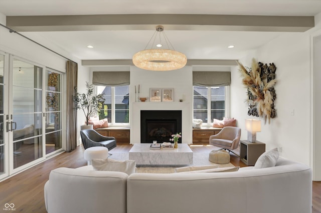 5130 Melbourne Pl, Zionsville, IN 46077 - living room featuring wood finished floors, a fireplace, and recessed lighting
