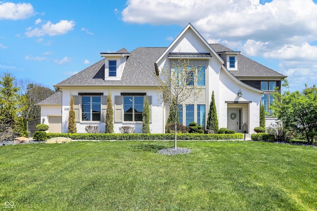5130 Melbourne Pl, Zionsville, IN 46077 - view of front of house with a front yard, roof with shingles, and stucco siding