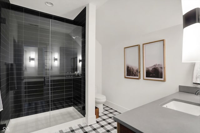 5130 Melbourne Pl, Zionsville, IN 46077 - bathroom with vanity, toilet, a shower stall, and baseboards