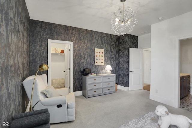 5130 Melbourne Pl, Zionsville, IN 46077 - carpeted bedroom featuring a chandelier and baseboards