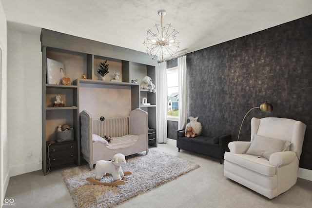 5130 Melbourne Pl, Zionsville, IN 46077 - sitting room with carpet flooring and a chandelier