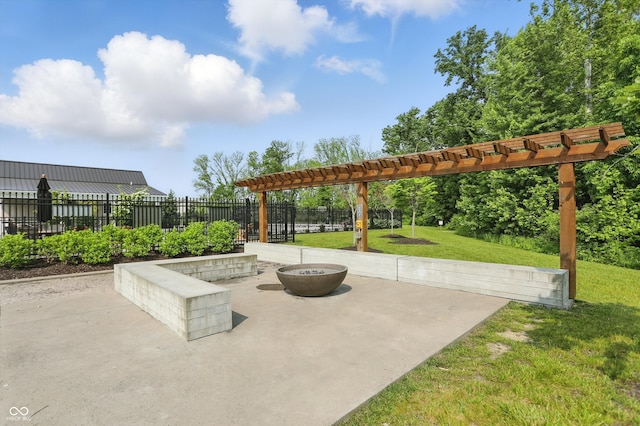 5130 Melbourne Pl, Zionsville, IN 46077 - view of patio / terrace featuring an outdoor fire pit and a pergola