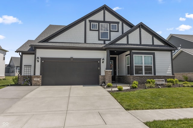 15755 Scher Dr, Westfield, IN 46074 - craftsman inspired home with brick siding, a front yard, concrete driveway, a garage, and a shingled roof