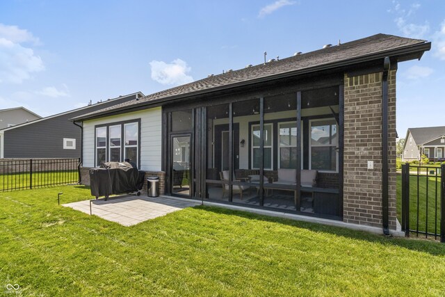 15755 Scher Dr, Westfield, IN 46074 - rear view of property with a sunroom, brick siding, and a patio area