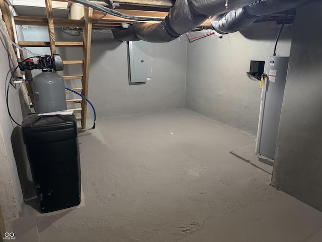 358 Terrace Ave, Indianapolis, IN 46225 - unfinished below grade area featuring a water softener, electric panel, and water heater