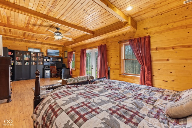 6351 Dixon Rd, Columbus, IN 47201 - bedroom with beam ceiling, light wood-type flooring, wooden ceiling, and wood walls