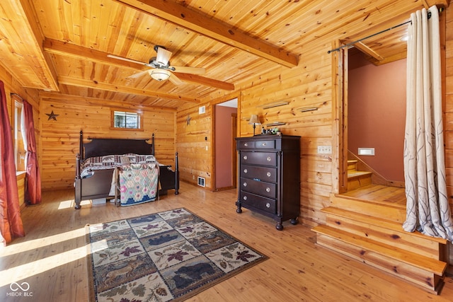 6351 Dixon Rd, Columbus, IN 47201 - bedroom featuring wooden ceiling, wood walls, wood-type flooring, and beam ceiling