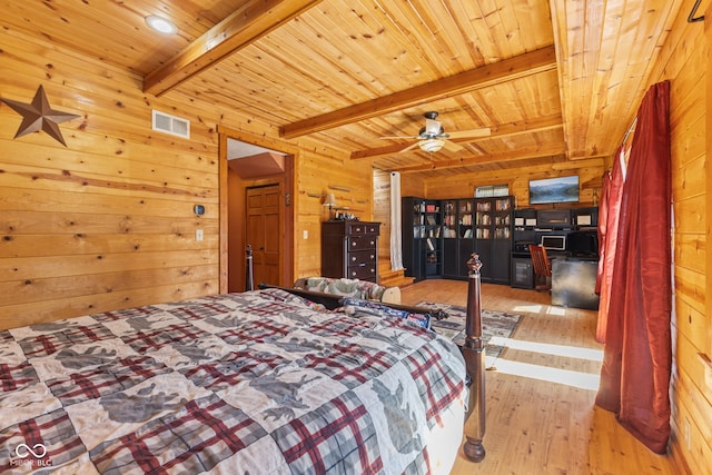 6351 Dixon Rd, Columbus, IN 47201 - bedroom featuring wooden walls, visible vents, wood finished floors, and wood ceiling